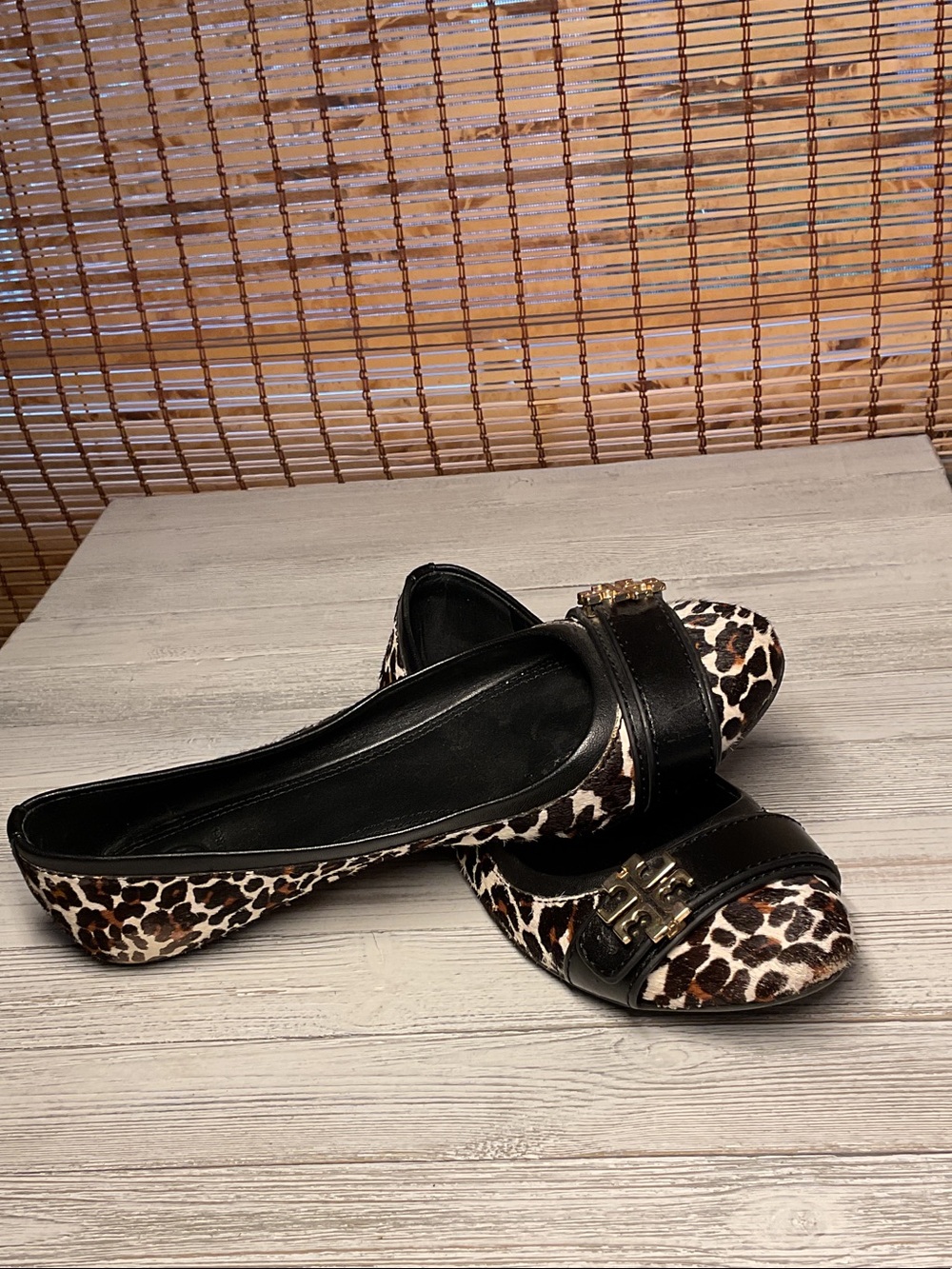 TORY BURCH Eloise 2 Calf Hair Leopard Print Leather Ballet Shoes Women's 7